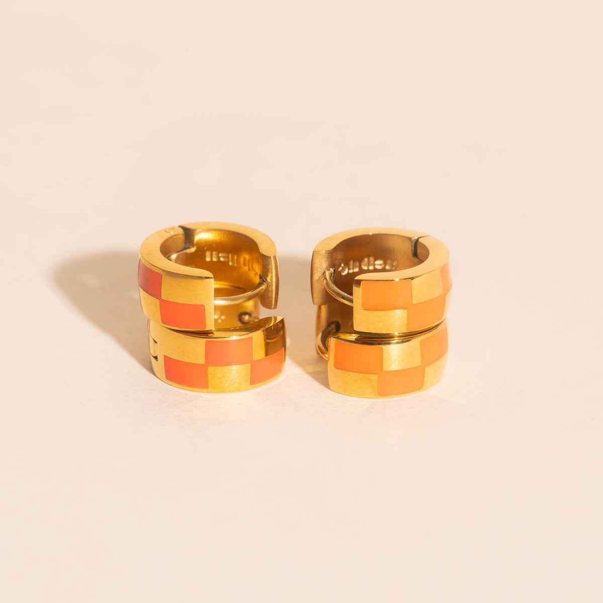 9mm Block Checkered Super Chunky Huggie Hoop Earrings