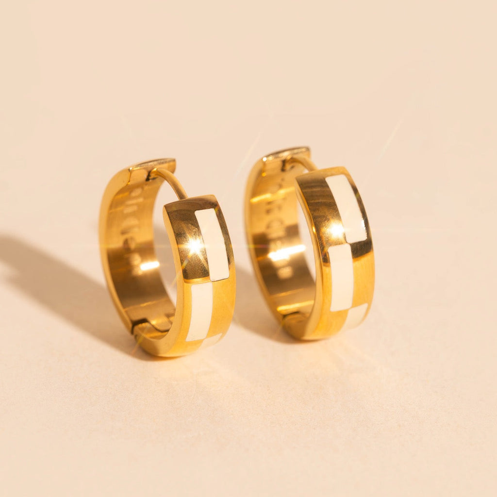 16mm Block Checkered Super Chunky Huggie Hoop Earrings
