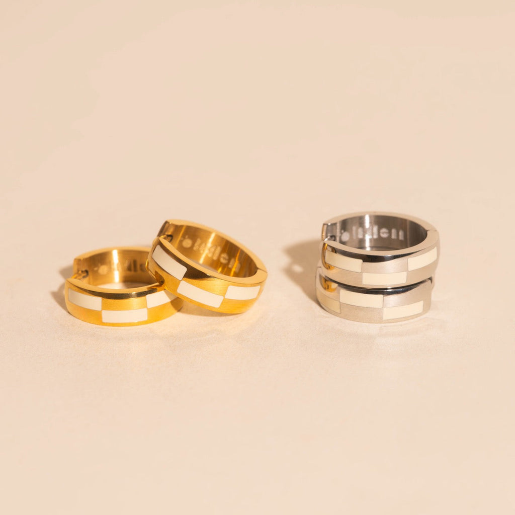 16mm Block Checkered Super Chunky Huggie Hoop Earrings