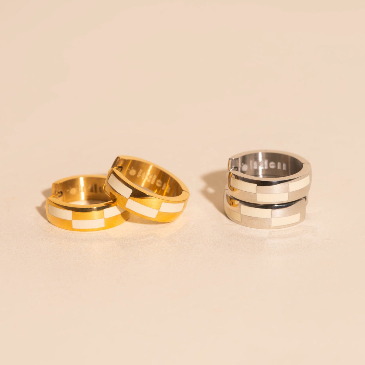 16mm Block Checkered Super Chunky Huggie Hoop Earrings