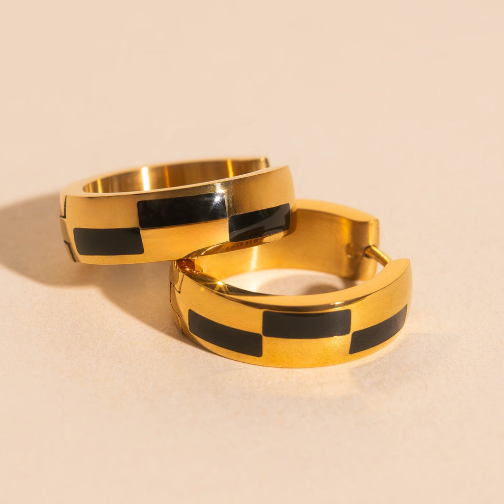 16mm Block Checkered Super Chunky Huggie Hoop Earrings