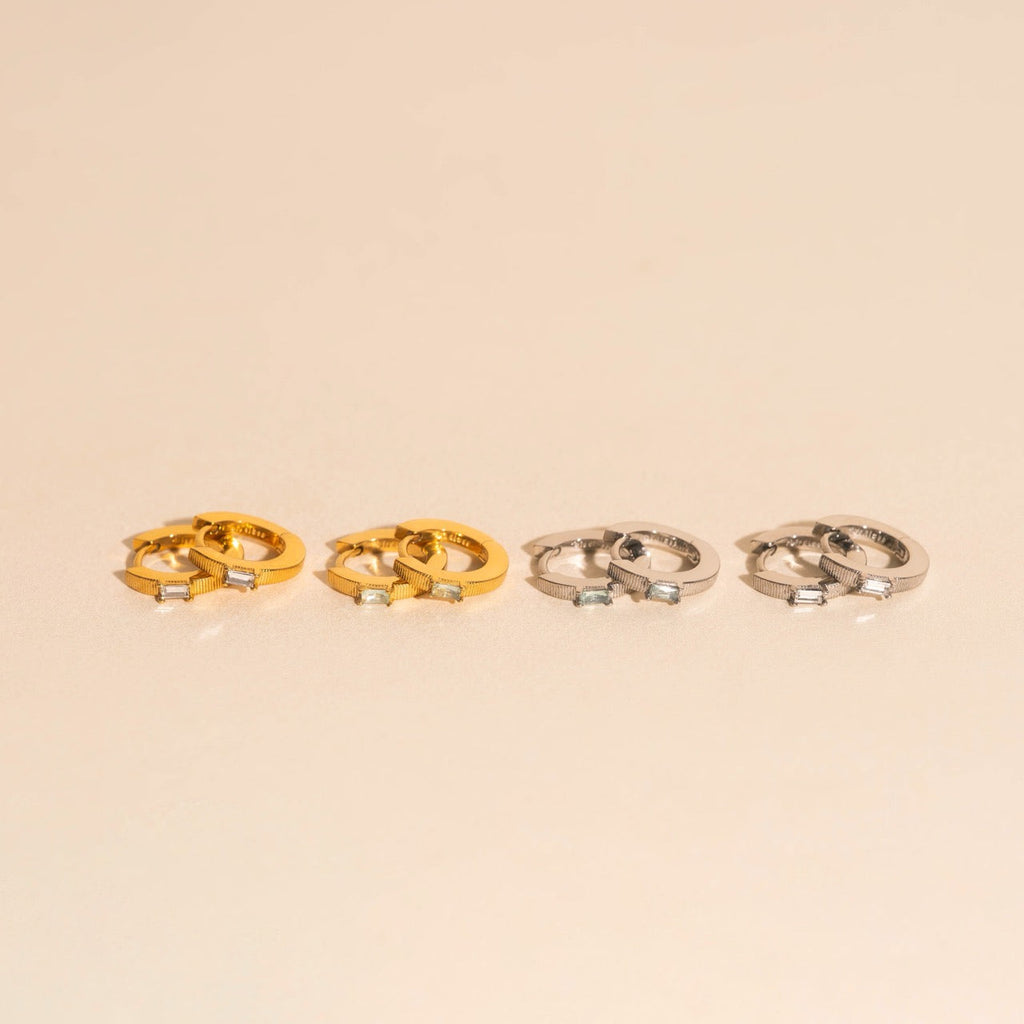 Baguette Textured Huggie Hoop Earrings